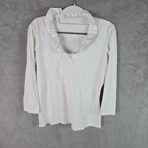 J.McLaughlin Womens White Ruffle Collar V-Neck Long Sleeve Top Size M Stretch